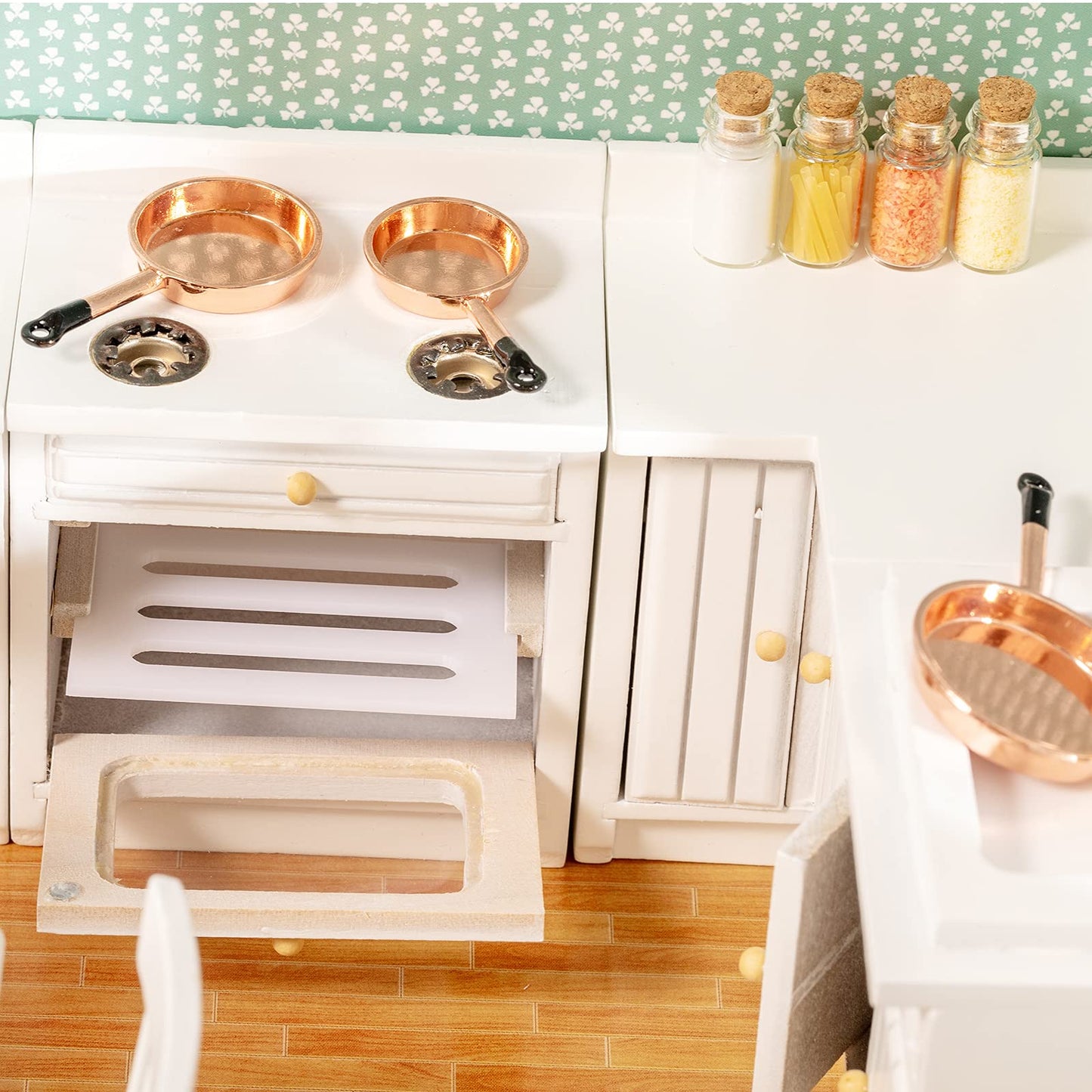 Samcami Wooden Dollhouse Furniture Set - Miniature Furniture 1 12 Scale For Dollhouse Kitchen - Doll House Furniture Toys Incl Freely Combined Wooden Kitchen Cabinets And Other Dollhouse Accessories