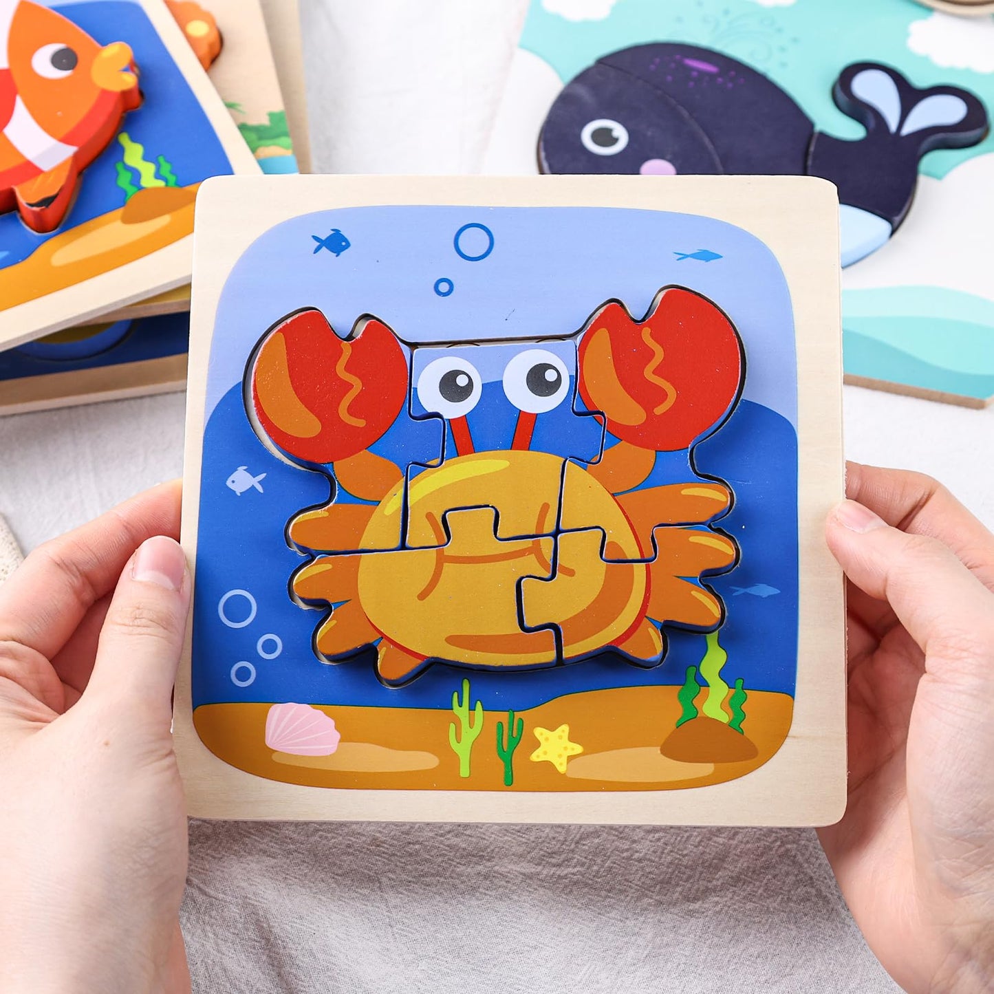 Lovestown 6Pcs Wooden Toddler Puzzles, Wooden Sea Animal Puzzles Montessori Jigsaw Puzzles Preschool Toy Gift For Kids Educational Developmental Toys