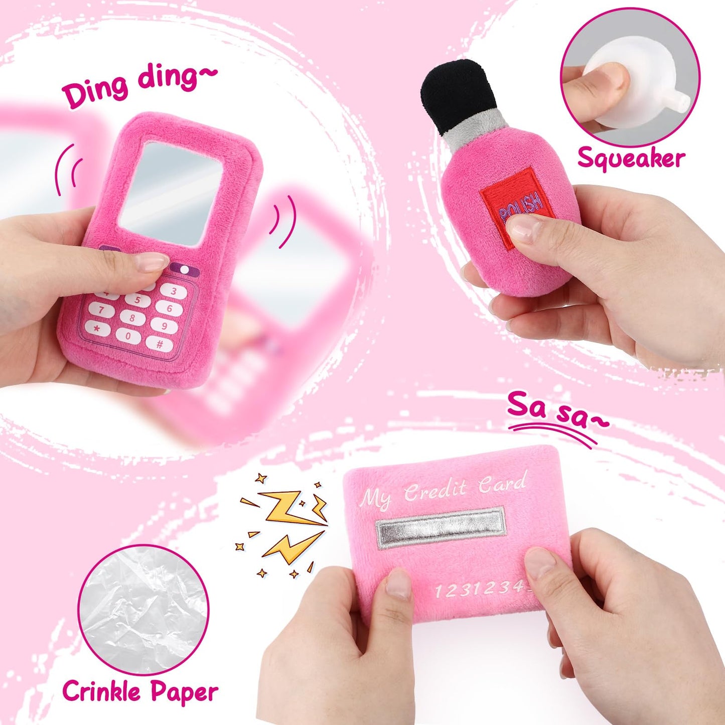 Golray Plush Toddler Purse Baby Girl Pretend Play Toy - 10 Pcs My First Purse With Soft Sensory Toy Smartphone/Crinkle Makeup Be