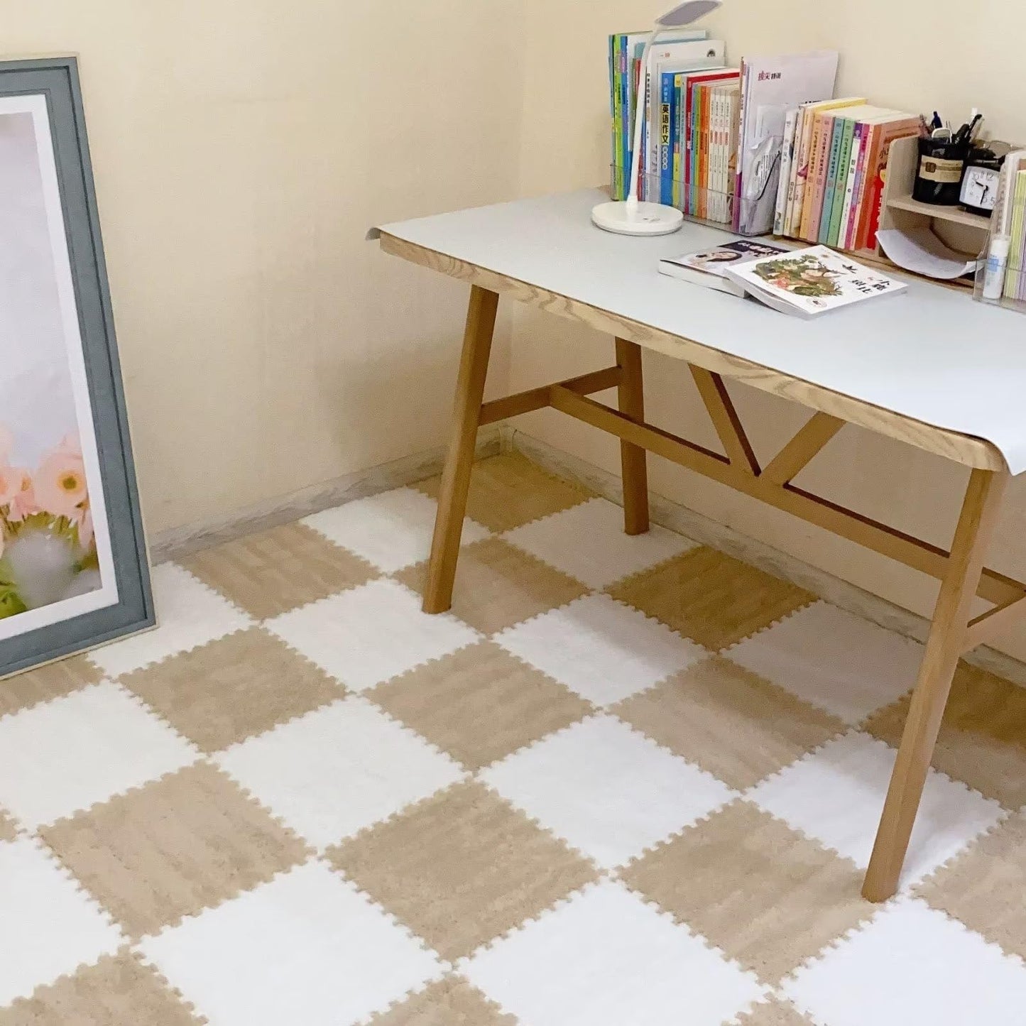 Typutomi 10Pcs Plush Puzzle Foam Floor Mat, Soft Fluffy Interlocking Square Foam Tiles Area Rugs Carpet For Parlor Bedroom Decor