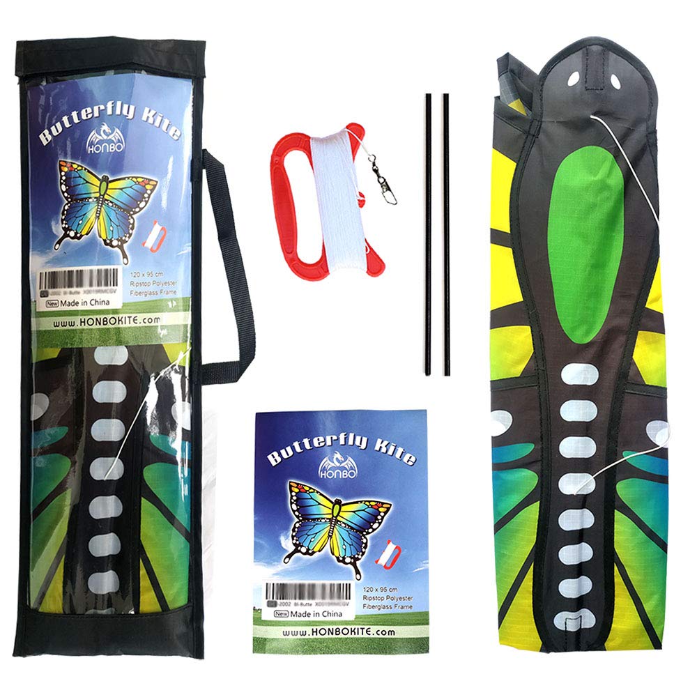 Large Butterfly Kite For Kids And Audlts,120X95Cm With Long Tails, Easy To Assemble And Fly For Beginner, Easy-Grip Handle With