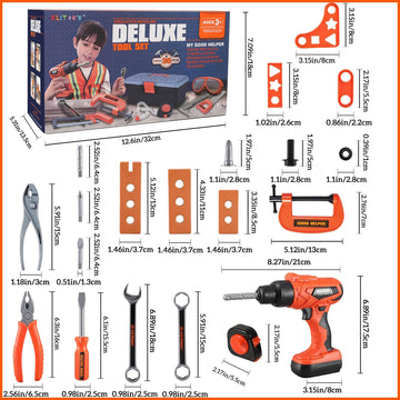 Elitoky Kids Tool Set - 35 PCS Toddler Tool Set with Tool Box & Electronic Toy Drill, Pretend Play Kids Construction Toy, Toddle