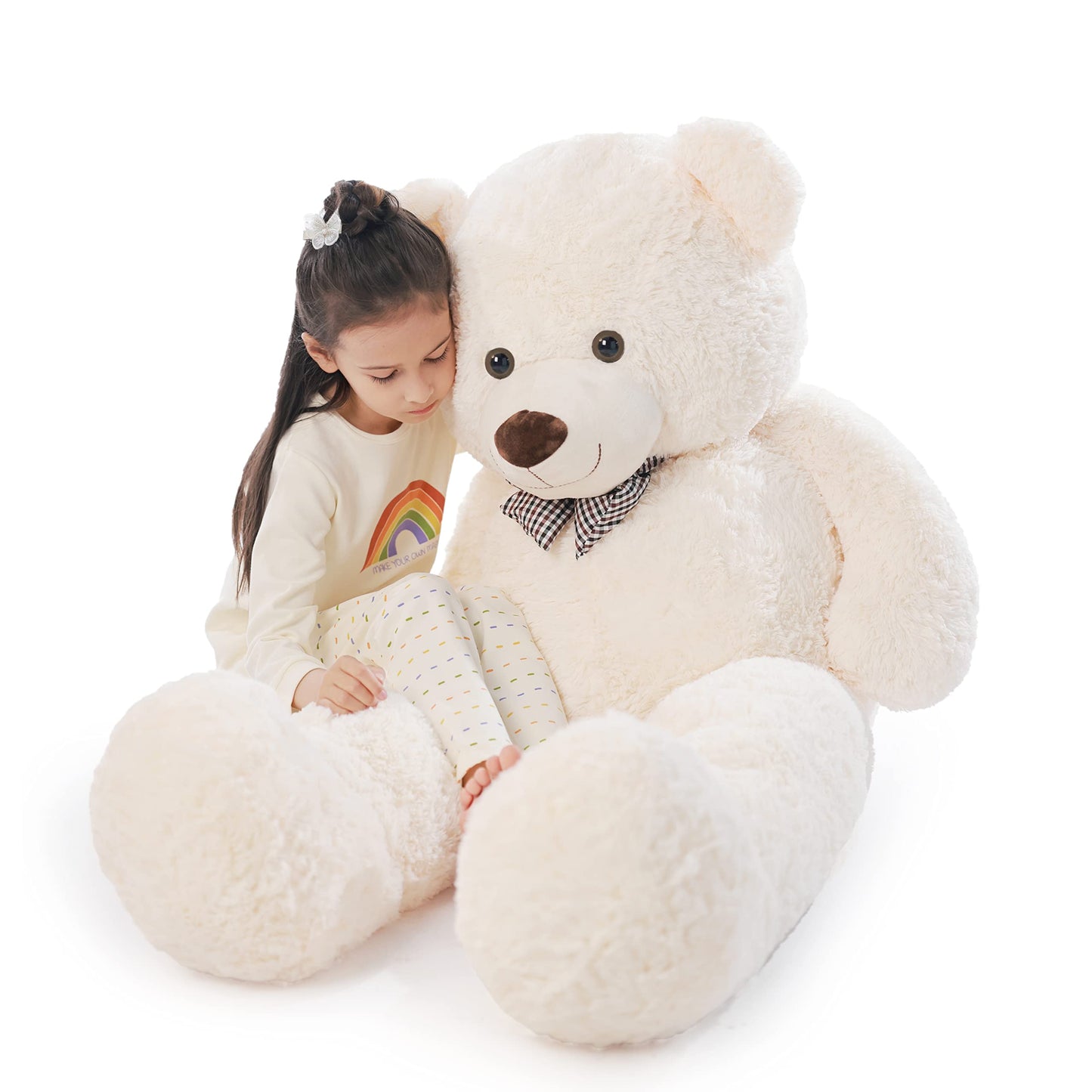 Poutmac 55 Inch Giant Teddy Bear Stuffed Animal White Big Plush Teddy Bear Valentine'S Gift For Girlfriend Soft Stuffed Bear Ani