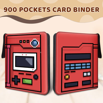 Wazzio 900 Pocket Game Card Binder Trading Card Storage Album with 50 Durable 9-Pocket Pages Game Design on Pocket Card Packs Gifts for Gamer Lover Zipper Closure Collector's Album