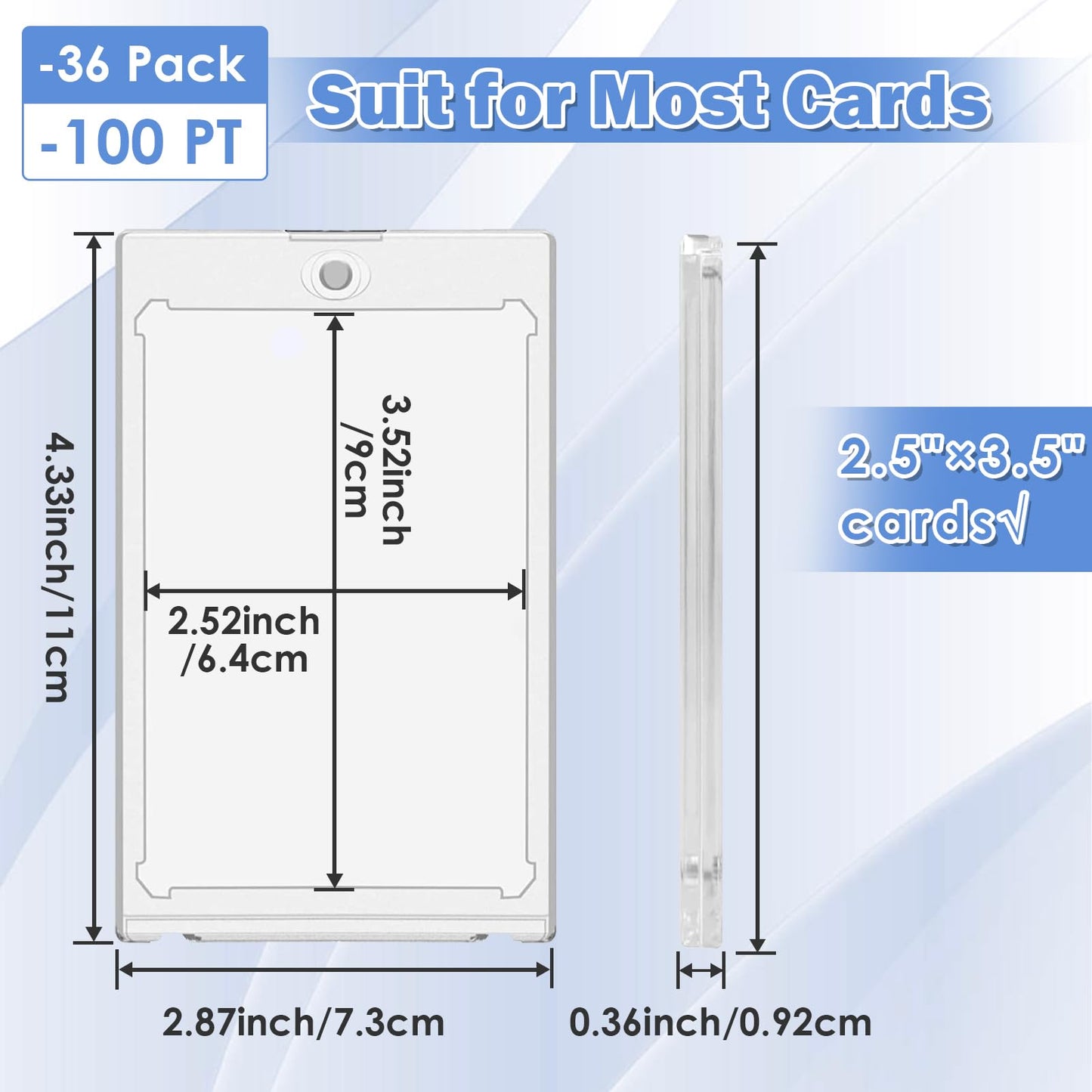 100Pt Magnetic Card Holders For Trading Cards, 36Ct One Card Touch Holder Baseball Card Thick Protectors Hard Plastic Magnetic C