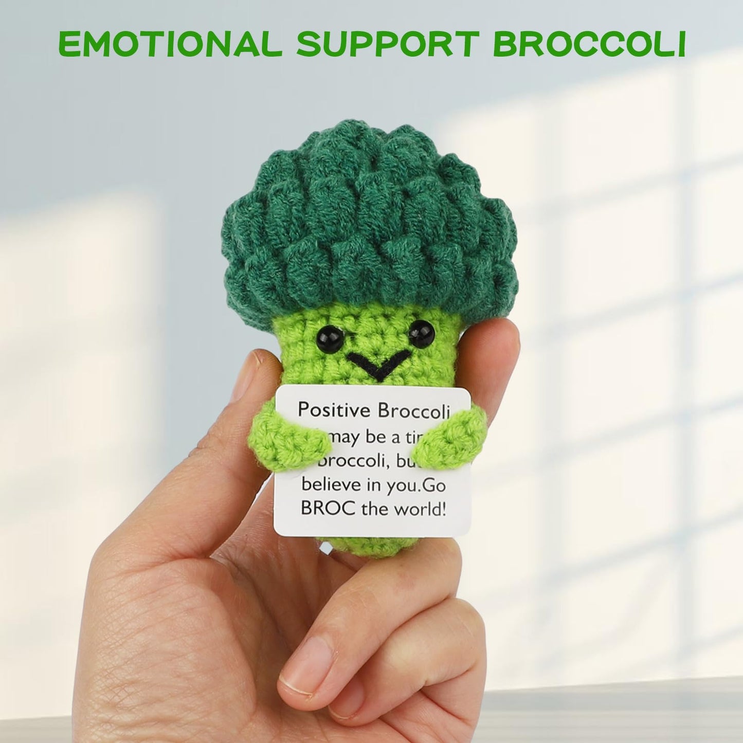 Dafuriet Mini Funny Positive Potato, 3 Inch Knitted Wool Doll With Positive Card For Cheer Up Gifts And Party Decorations, Cute Wool Positive Potato Crochet Doll For Birthday Gifts (Broccoli)