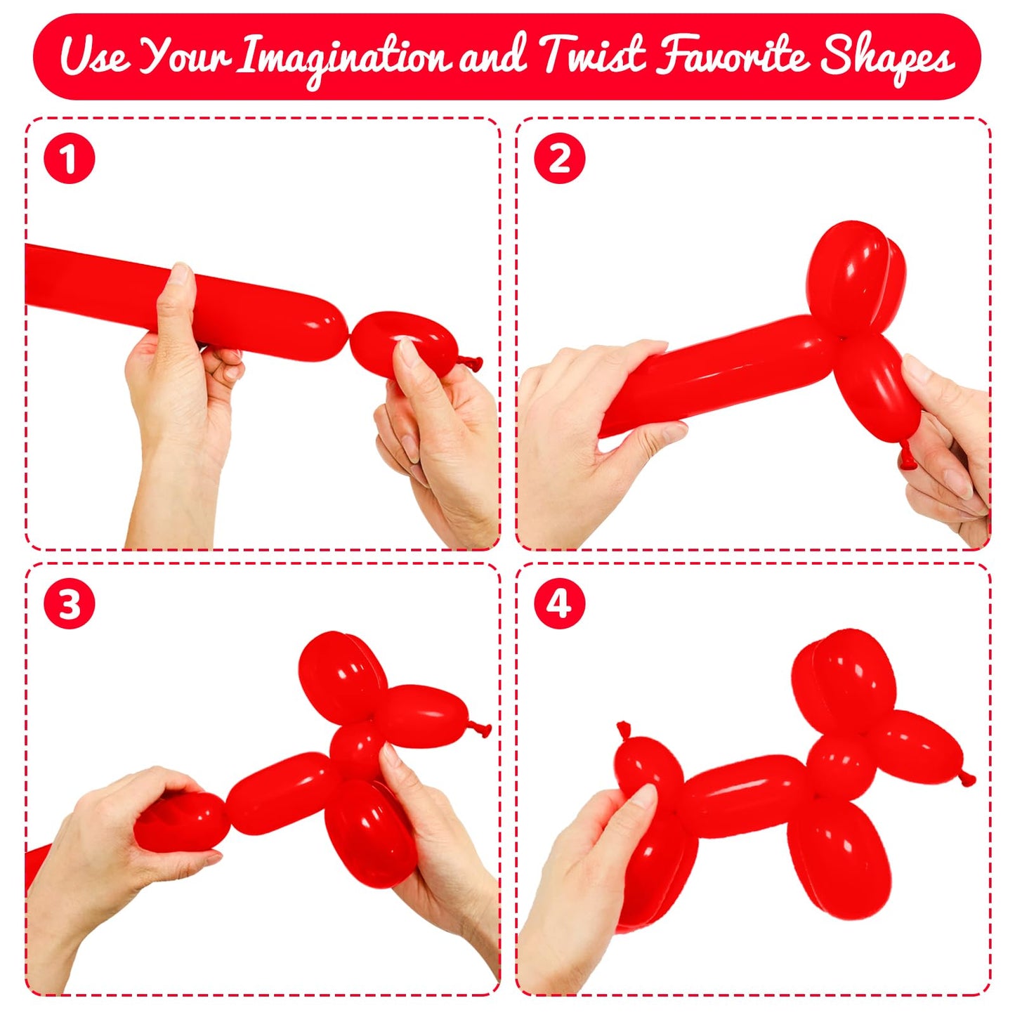 Hykjnbw Red Long Balloons For Balloon Animals, 260 Balloons Art Kit For Twisting, Skinny Modeling Balloons Supplies For Birthday