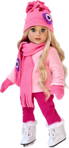 - Ice Skating Fun - 6 Piece Outfit Fits 18 Inch Doll - Pink Fleece Blouse With Stretchy Leggings, Hat, Scarf, Mittens And White Ice Skates - (Doll Not Included)