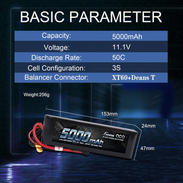 Gens ace 5000mAh 11.1V 3S 50C 3 Cell LiPo Battery Pack with XT60 and Deans Plug (Updated) for Traxxas RC Cars Slash vxl Slash 4x