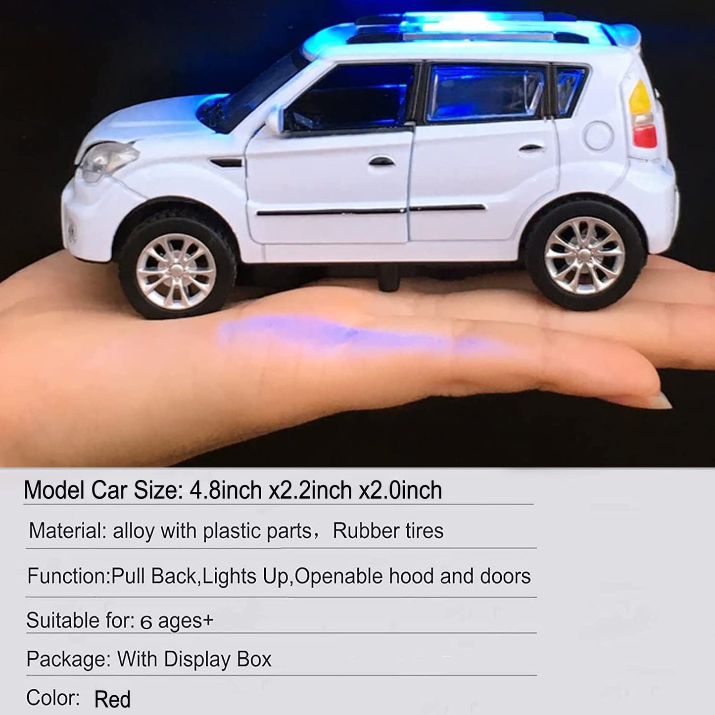 Toy Cars Diecast Car Models KIA Soul Model Cars,Pull Back Cars,Car Toy with Sound and Light for 3+ Year Old Boys(White)
