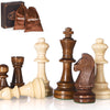 Vamslove Wooden Chess Pieces - 3.8" King, 34 Tournament Chessmen, Extra 2 Queens, Brown, Velvet Storage Bags Included