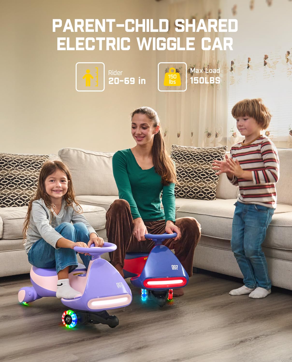 FanttikRide 6V N7 Classic Electric Wiggle Car, Rechargeable, 2-in-1 Swing Car, Bluetooth, Blue, Anti-Rollover, 150 lbs, Ages 3