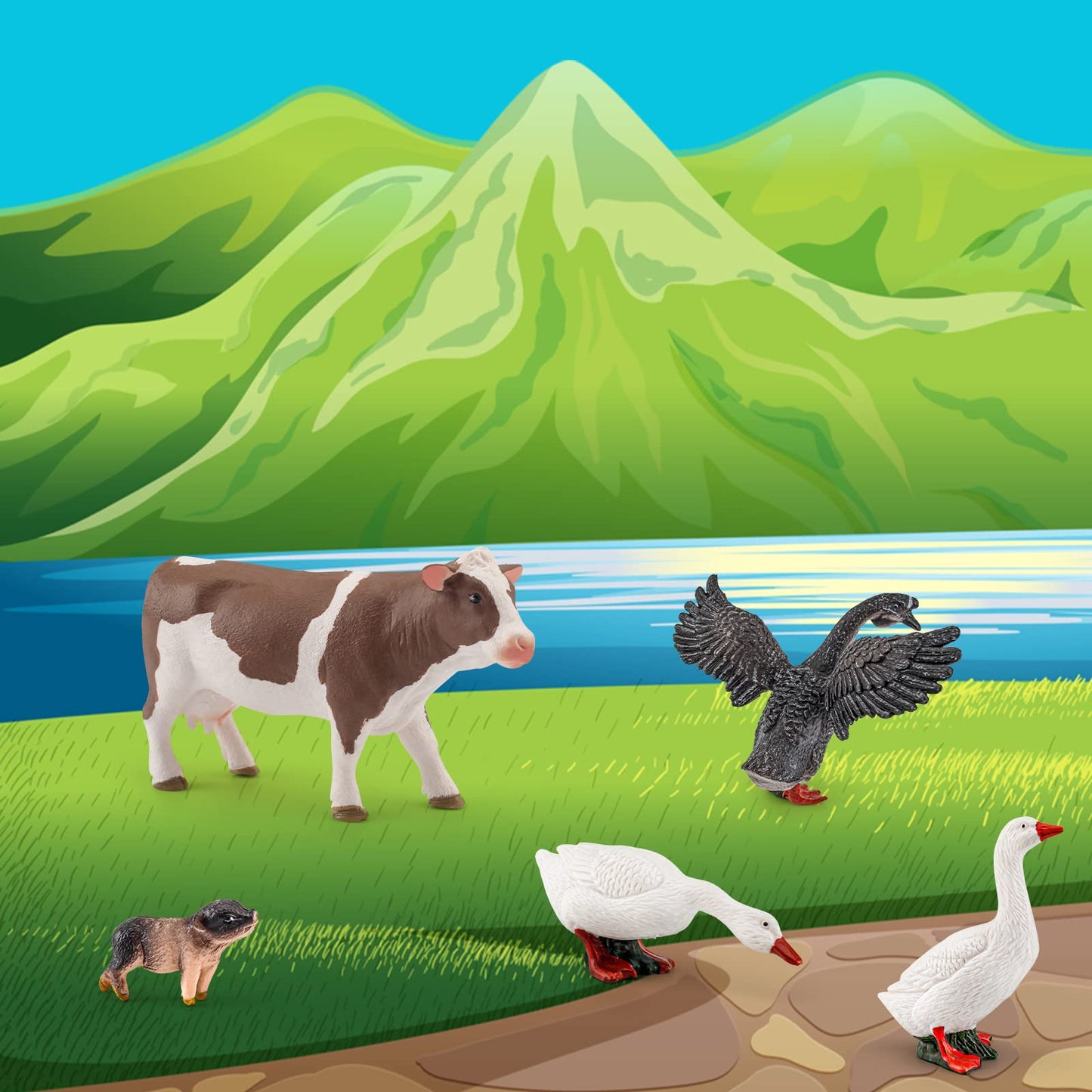 Lc Joycre 5Pcs Goose Toy Goose Figurine Cow Toy Piggy Animal Figure For Toddlers Preschool Animals Figures Eduactional Project D