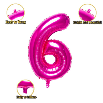 32 Inch Pink Number 6 Balloons Foil Ballon Digital Birthday Party Decoration Supplies (Pink Number 6 Balloon)