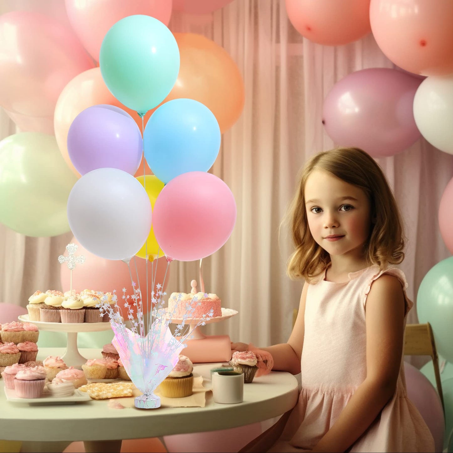 2 Set Pastel Birthday Decorations Rainbow Party Table Balloons Centerpiece Stand Kit For Girls Baby Shower Wedding Prom Graduation Table Decorations