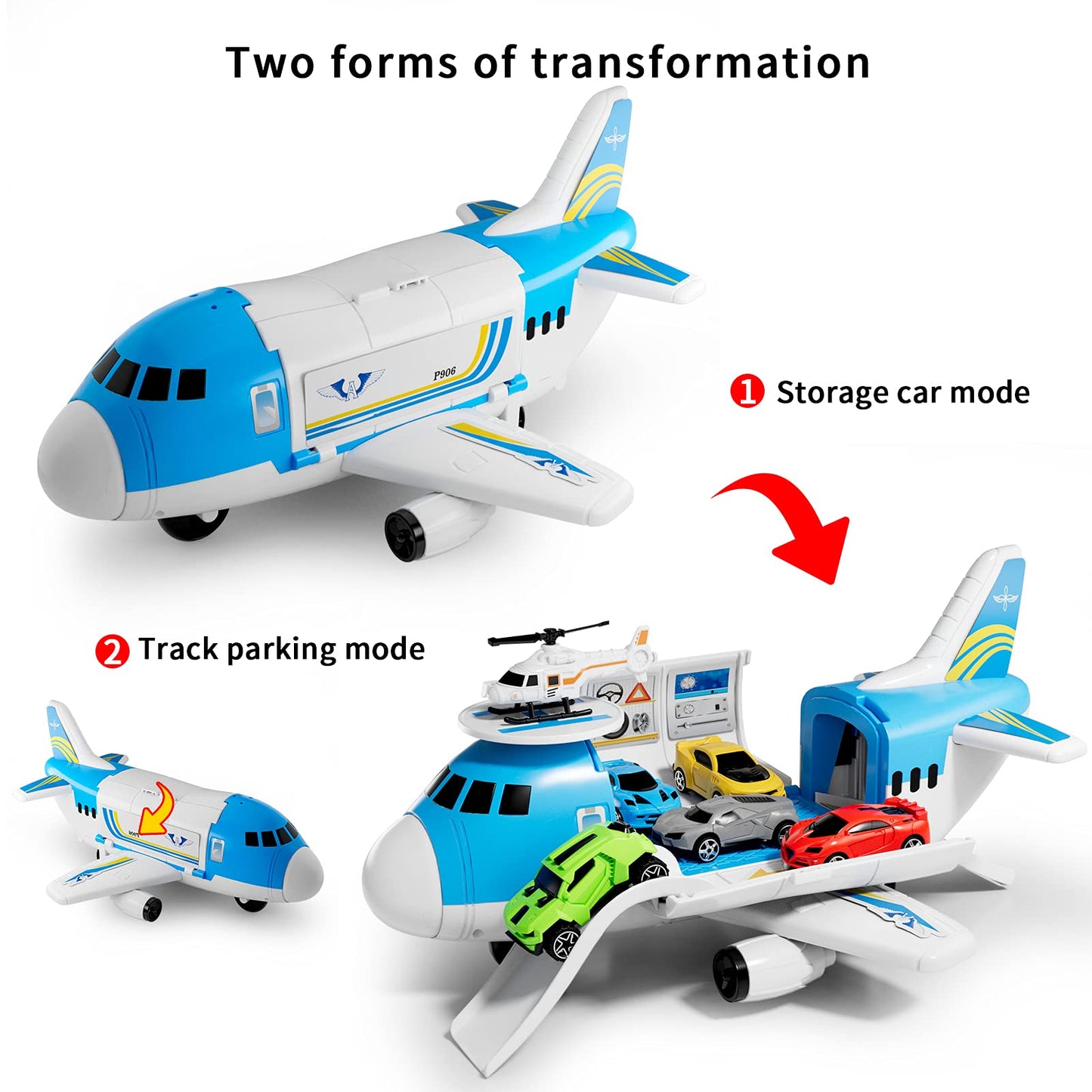 Love Life Airplane Toy Set Transport Cargo Plane Play Toy Gift For 3 4 5 6 Years Old Boys Girls Kids,Aircraft Vehicle Toys With 5 Mini Cars,Helicopter And Construction Worker