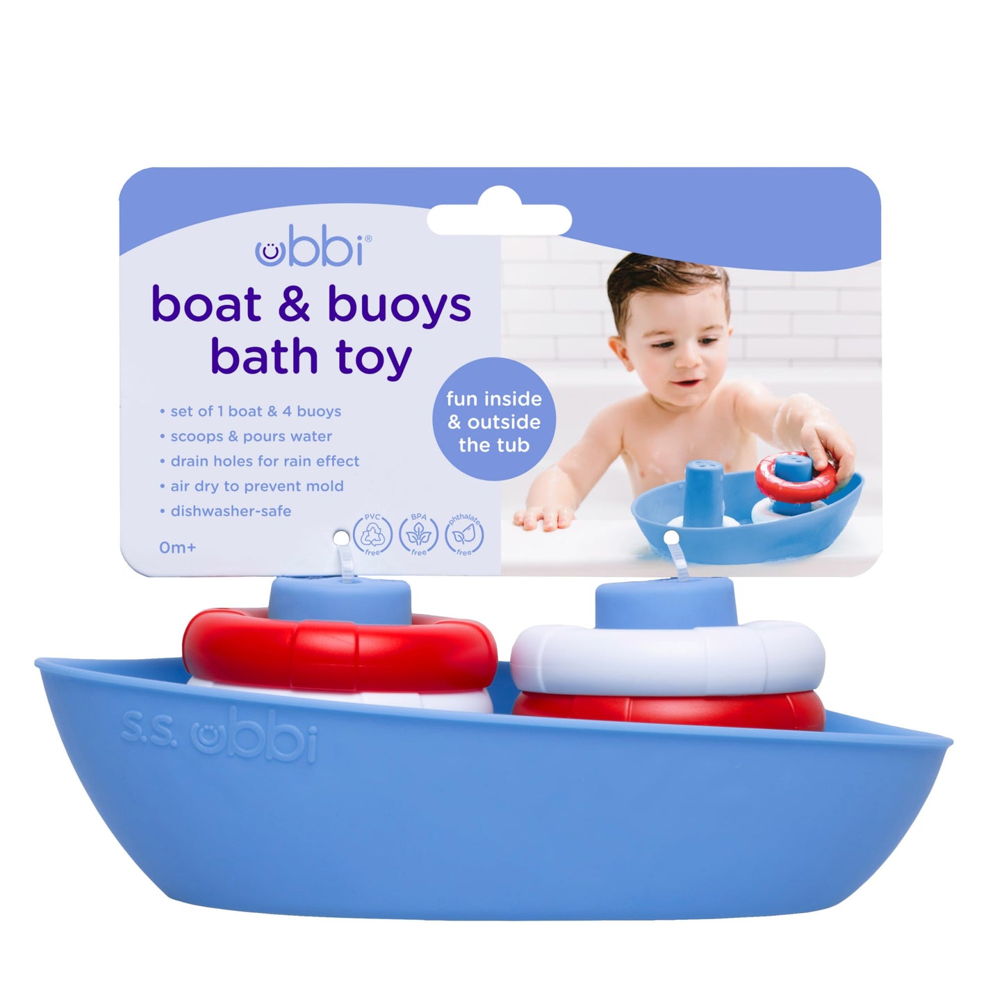 Ubbi Boat & Buoys Bath Toys, Includes 1 Boat And 4 Buoys, Bath Time Toys For Toddlers