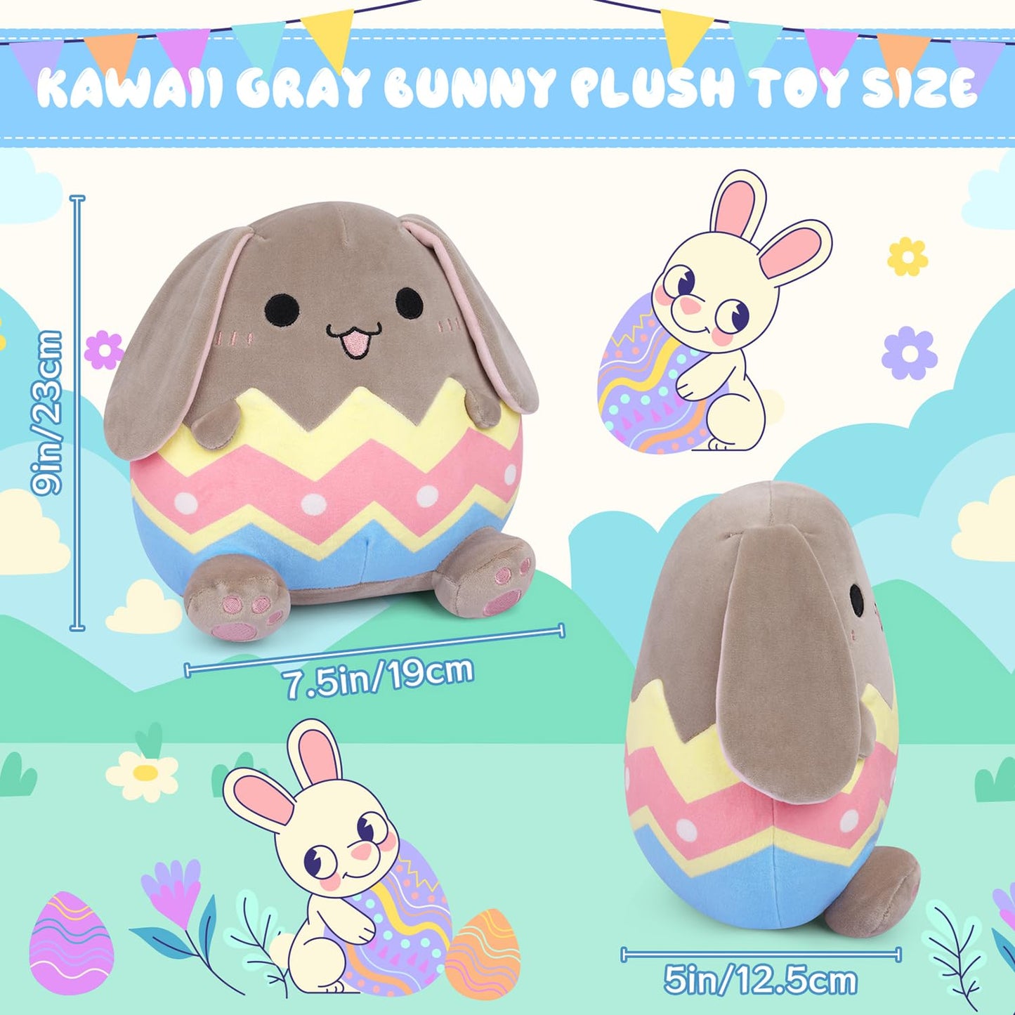 Hagusahuo Easter Plush Bunny Stuffed Animals Toy For Kids, Easter Bunny Plushies Stuffed Gray Rabbit Doll, Easter Basket Stuffer