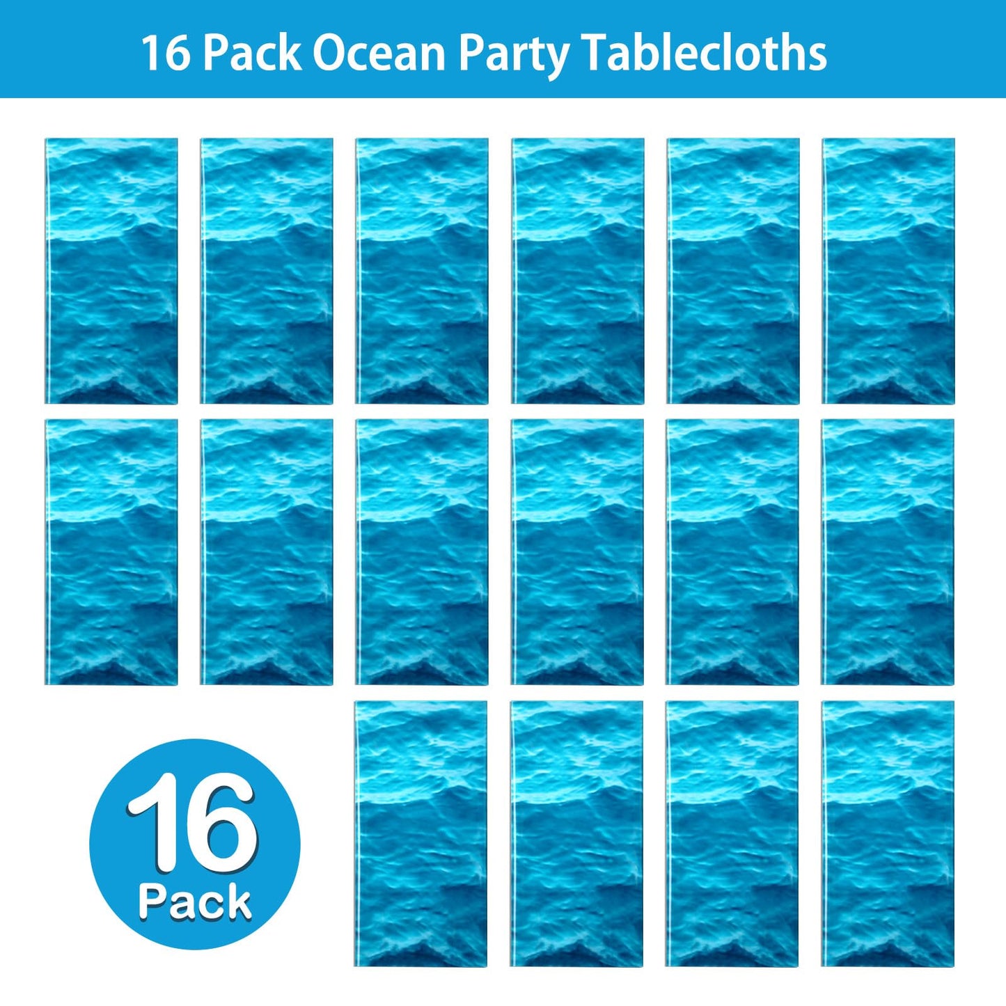 Irenare 16 Pieces Ocean Waves Plastic Tablecloth Ocean Table Cover Water Print Table Cover Ocean Sea Tablecloth Blue For Beach Pool Birthday Party Decoration Shower Supplies (54 X 108 Inch)