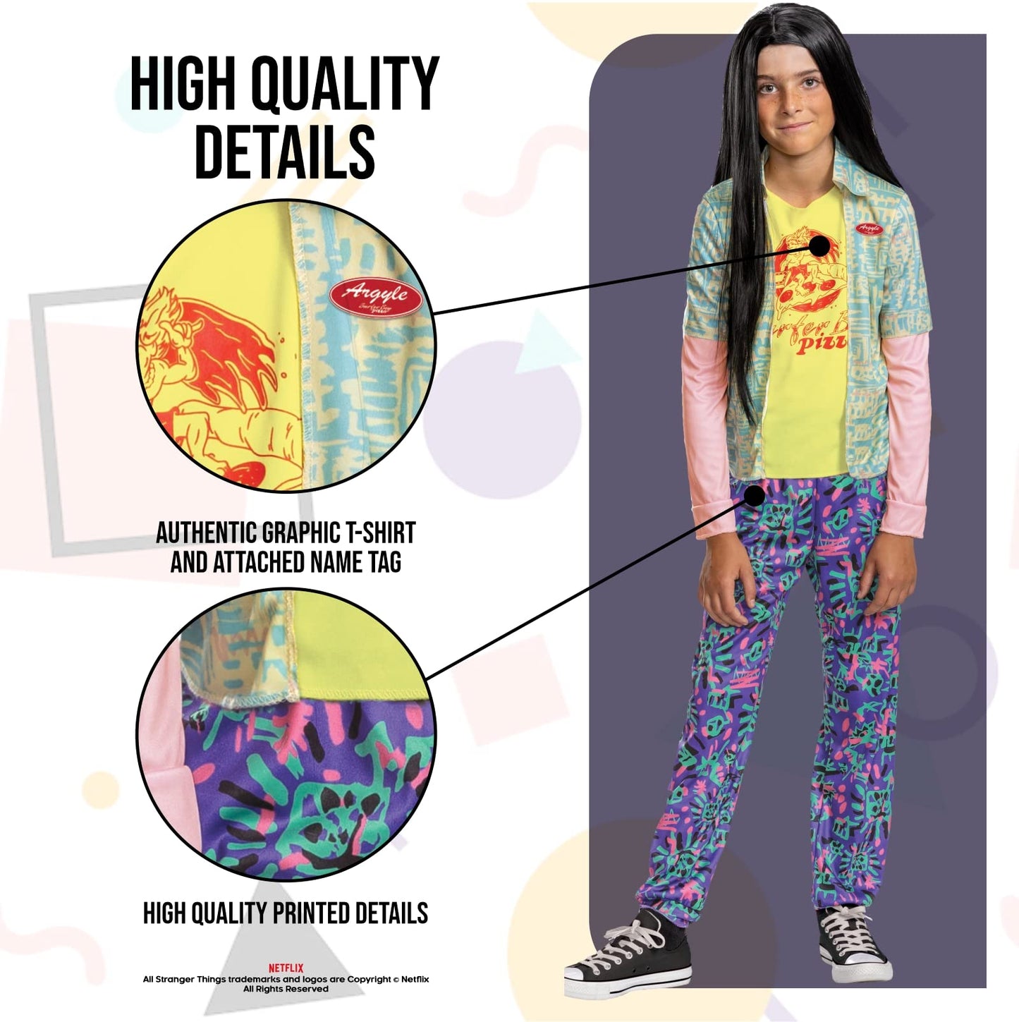 Disguise Argyle Costume For Kids, Official Stranger Things Costume Outfit, Child Size Large (10-12)