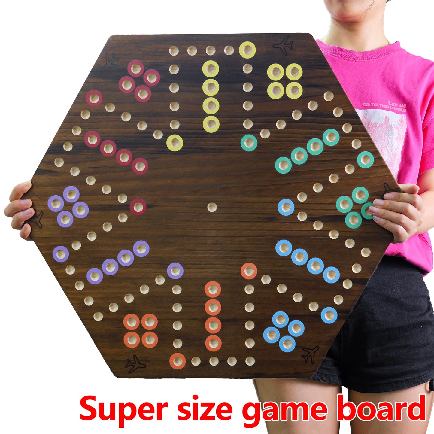 Extra Large Wahoo Board Game Wooden Original Board Game 2 Side Painted Fast Track Game For 4 Player And 6 Player With 30 Marbles