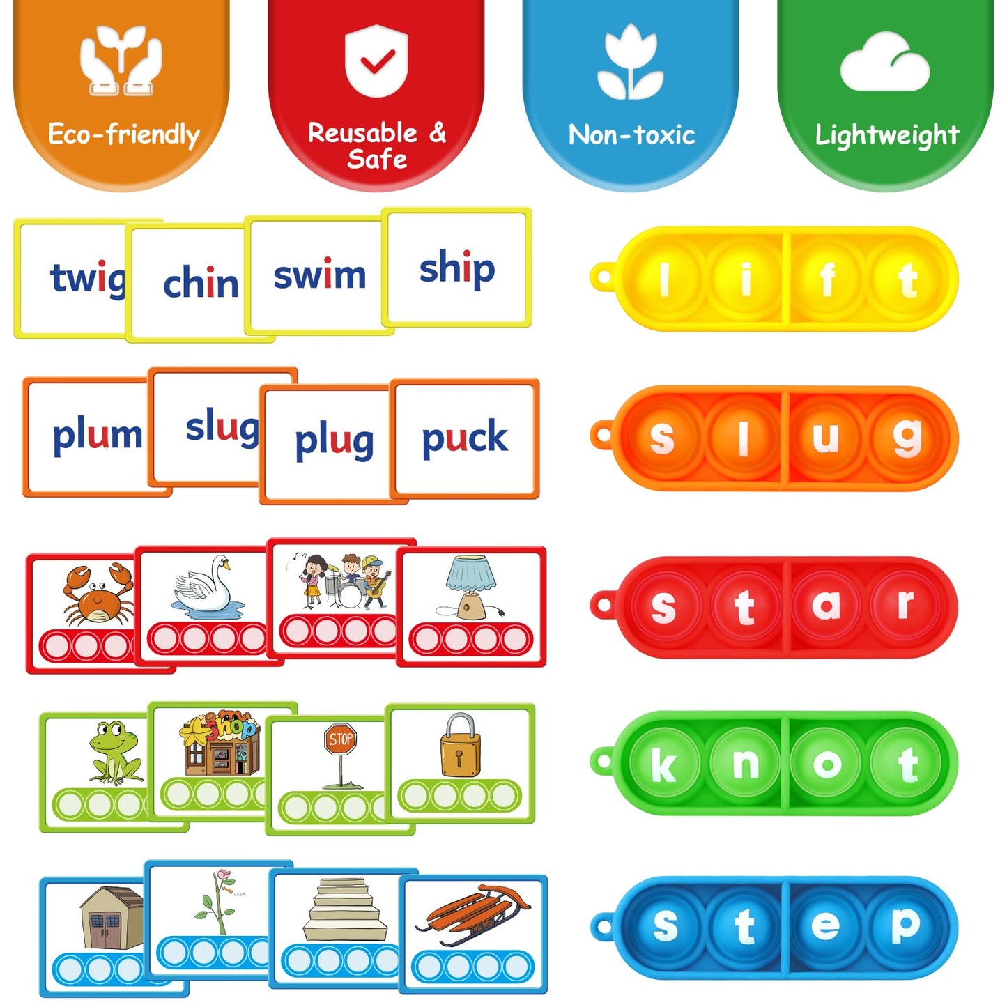 Aizweb CVCC & CCVC Word Game - Phonics Flash Cards for Preschool & Kindergarten, Montessori Spelling Toy, Special Education Supplies
