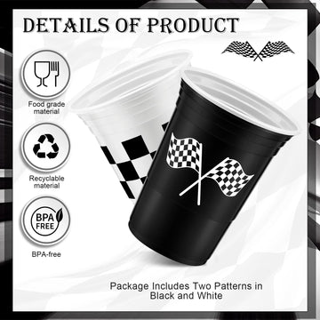 Norme 48 Pcs Checkered Flag Party Supplies Bulk 16 oz Race Car Cups Checkered Flag Thick Plastic Cup for Race Car Birthday Party