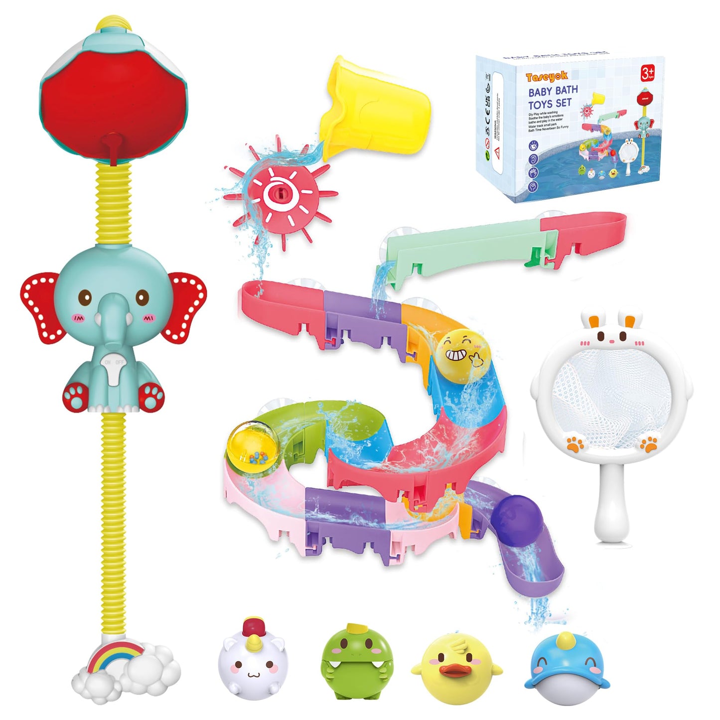 Taseyok Toddler Bath Toys, Baby Bathtub Toys With Elephant Shower Sprays And Slide Track, Fishing Floating Animals Toys, Creativ