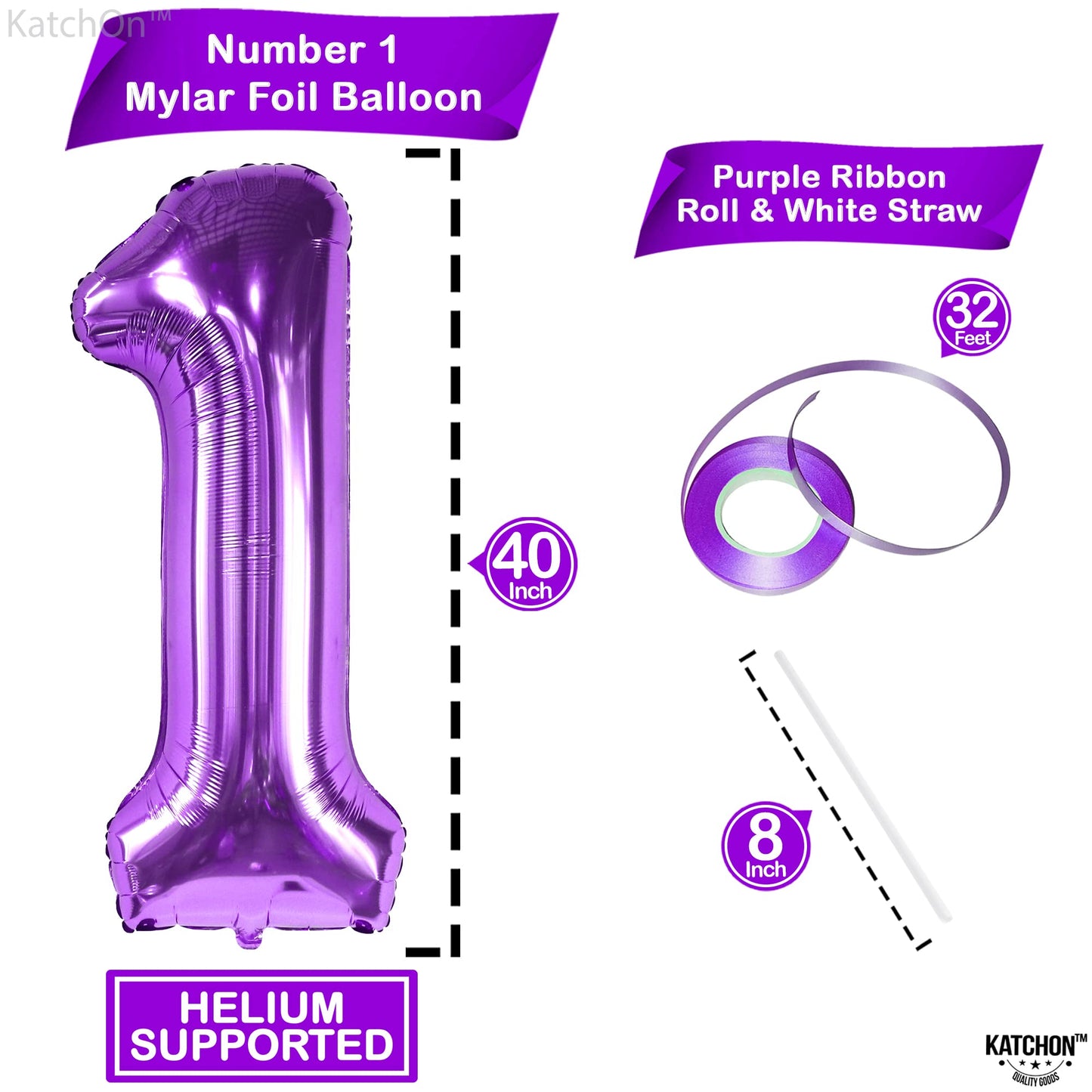 Katchon, Giant Purple 1 Balloon For First Birthday - 40 Inch, Helium Supported | Purple Number 1 Balloon, Purple 1St Birthday Decorations | Purple Number One Balloon, 1St Birthday Decorations Girl