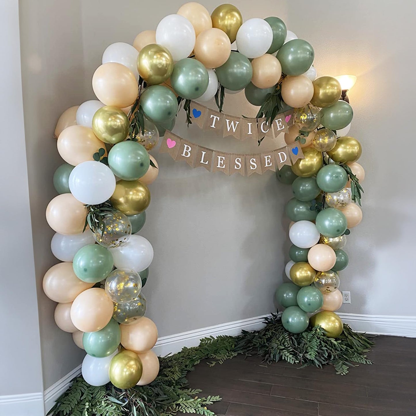 Sage Green And Gold Balloons, 12 Inch 60 Pcs Metallic Olive Green White Gold Party Balloons Metallic Green And Gold Confetti Bal