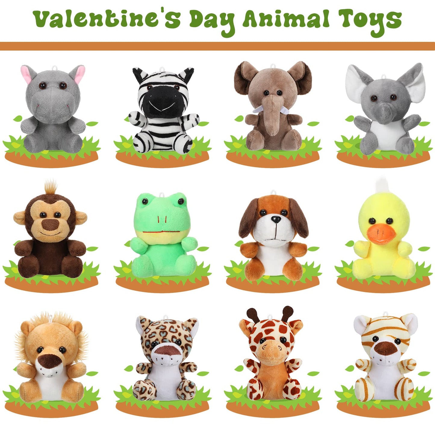Skylety 12 Pieces Mini Stuffed Animals 4.8 Inch Cute Safari Plush Toys Elephant Lion Giraffe Tiger Puppy Zebra Duck For Jungle Animal Themed Parties Teacher Student Award Prizes