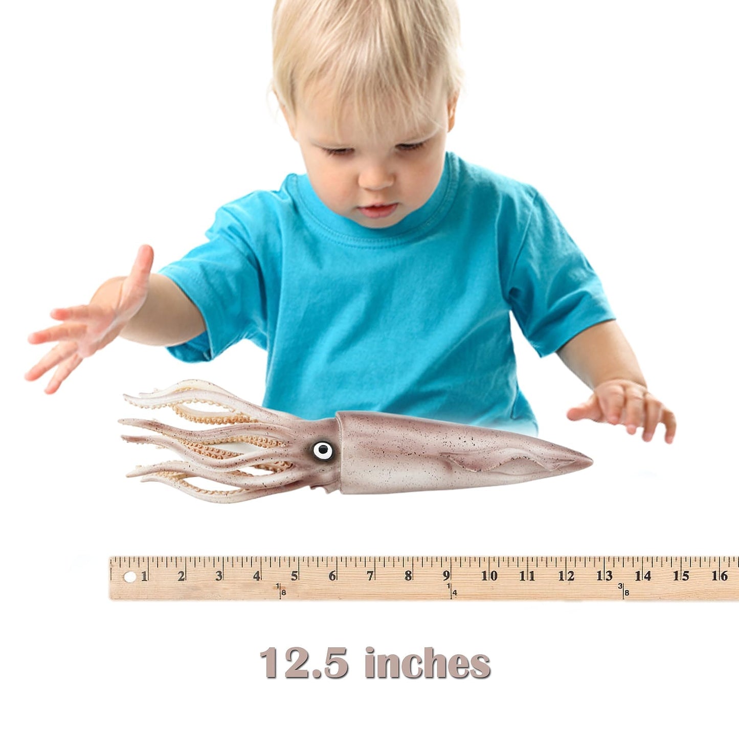 Gemini&Genius Sea Animal Squid Action Figure Toy For Kids, Soft Rubber Realistic Ocean Squid Educational And Role Play Toys For Kids And Collectors, Great Swimming And Bath Figure Toys