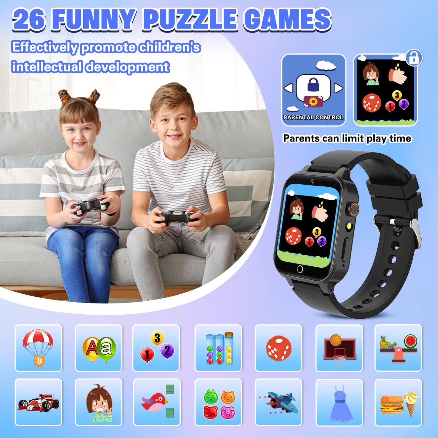 Kids Game Watch For Boys With 26 Puzzle Games Hd Touchscreen Camera Music Player Flashlight Pedometer, Kids Toys Birthday Gifts