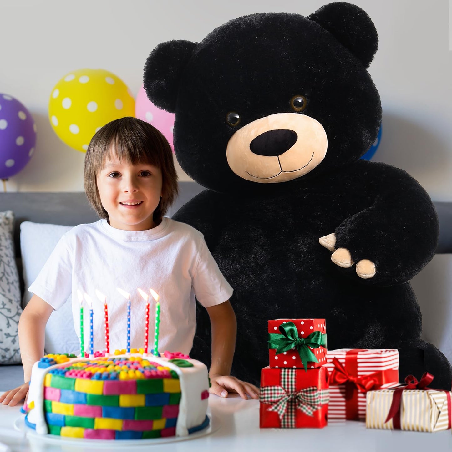 Tezituor 59In Big Teddy Bear Stuffed Animal, Giant Black Stuffed Bear For Baby Shower,Christmas,Valentine'S Day Or Birthday,5Ft