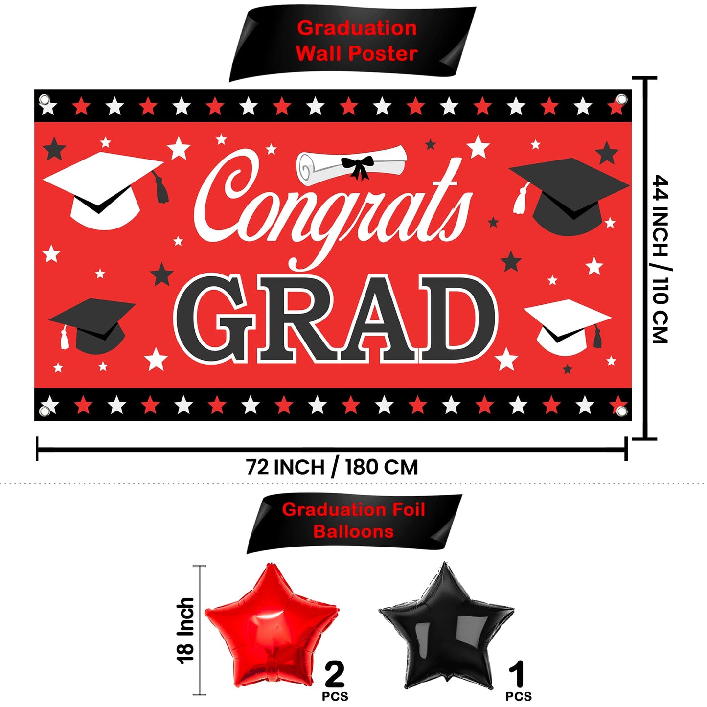 Katchon, Red And Black Graduation Decorations 2025 Set - Pack Of 40 | Red 2025 Balloons, Congrats Grad Banner | Graduation Decorations Class Of 2025 Red And Black | 2025 Graduation Party Decorations