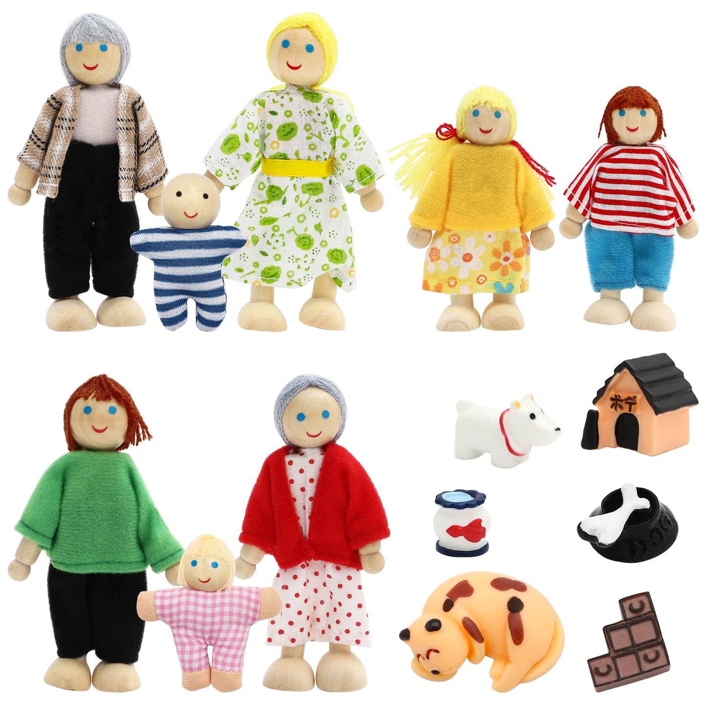 Onest 14 Pieces Wooden Dollhouse Family Set Mini People Figures Sets Dollhouse Dolls Wooden Doll Family Pretend Play Figures Accessories For Pretend Doll House Toy