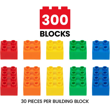 Prextex Building Blocks For Toddlers - 300 Jumbo Building Bricks With Carrying Box For Easy Storage - 5-Color Building Toys And Gift Set For Kids Ages 3 And Above - Compatible With Major Brands