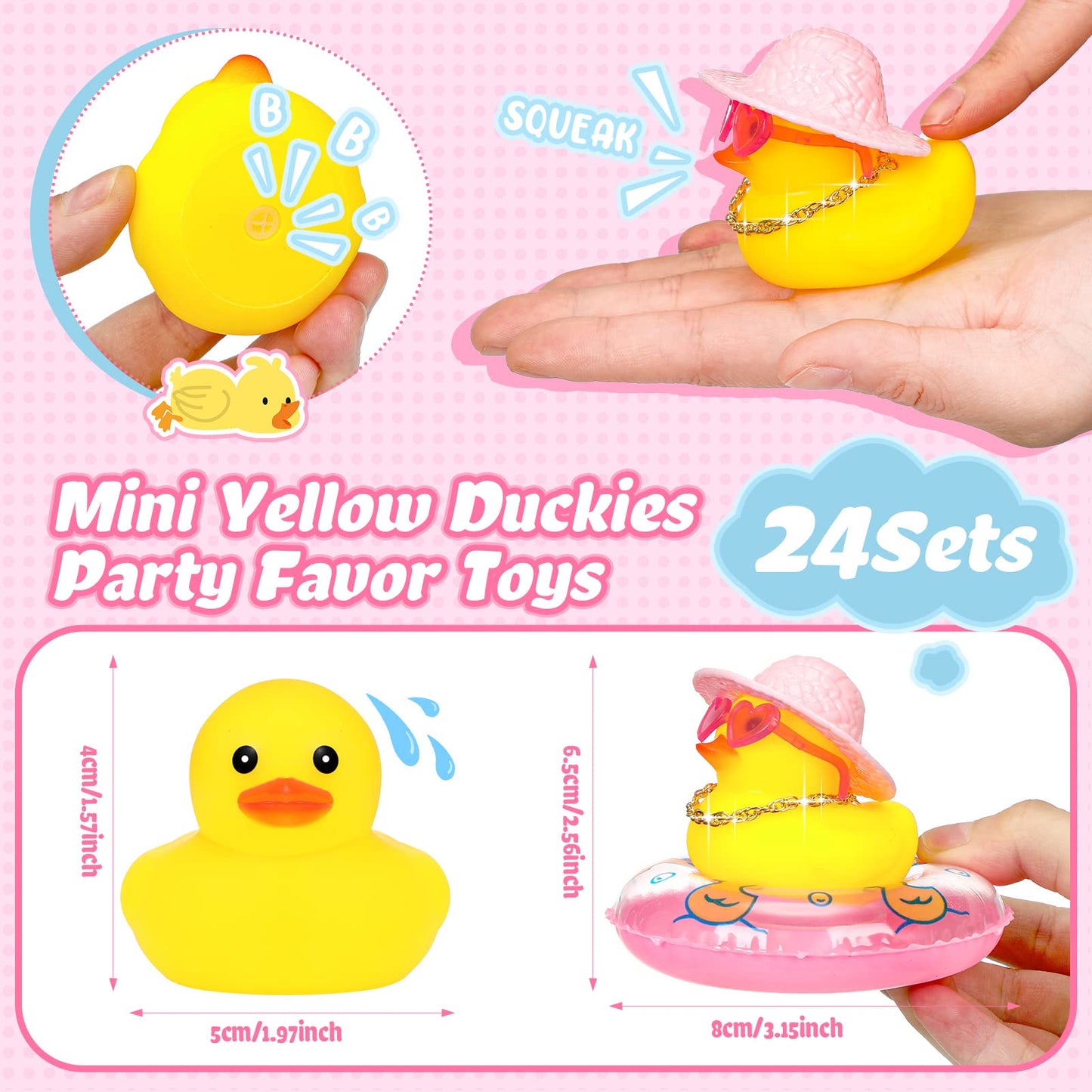 Sotiff Mini Rubber Ducks Bulk For Kids Children Cute Yellow Duck Toy For Dashboard Of Car Bathtub Ornaments With Sunglasses Swim Ring Mini Hat Necklace And For Baby Shower(12 Sets,Sweet)