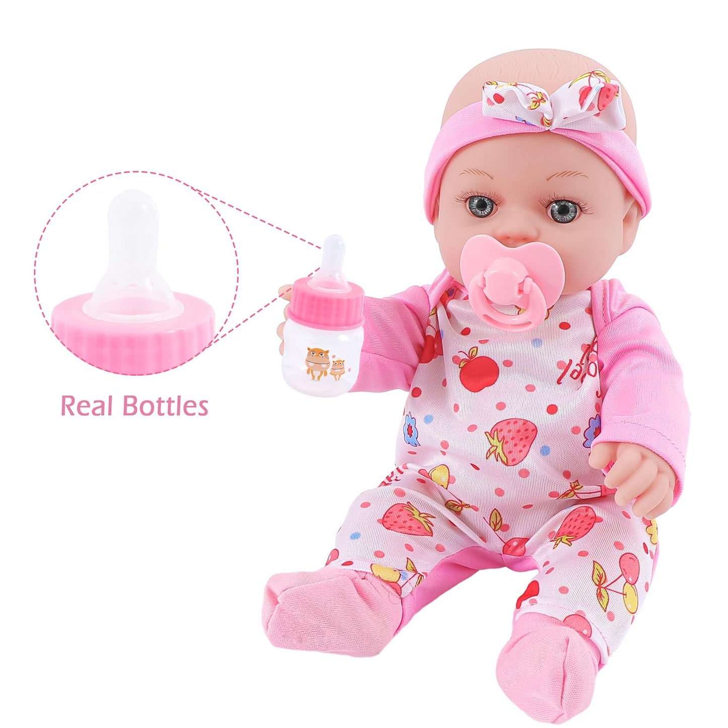 Vawmjot 12 Inch Baby Doll With Carrier Play Set And Clothes,Reborn Baby Doll Accessories With Bottles,Pacifiers,Diapers