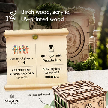 INSCAPE Puzzle Box - Maya's Myths Escape Room Game - Brain Teaser - Medium to Large, Birch Plywood, Hidden Compartments