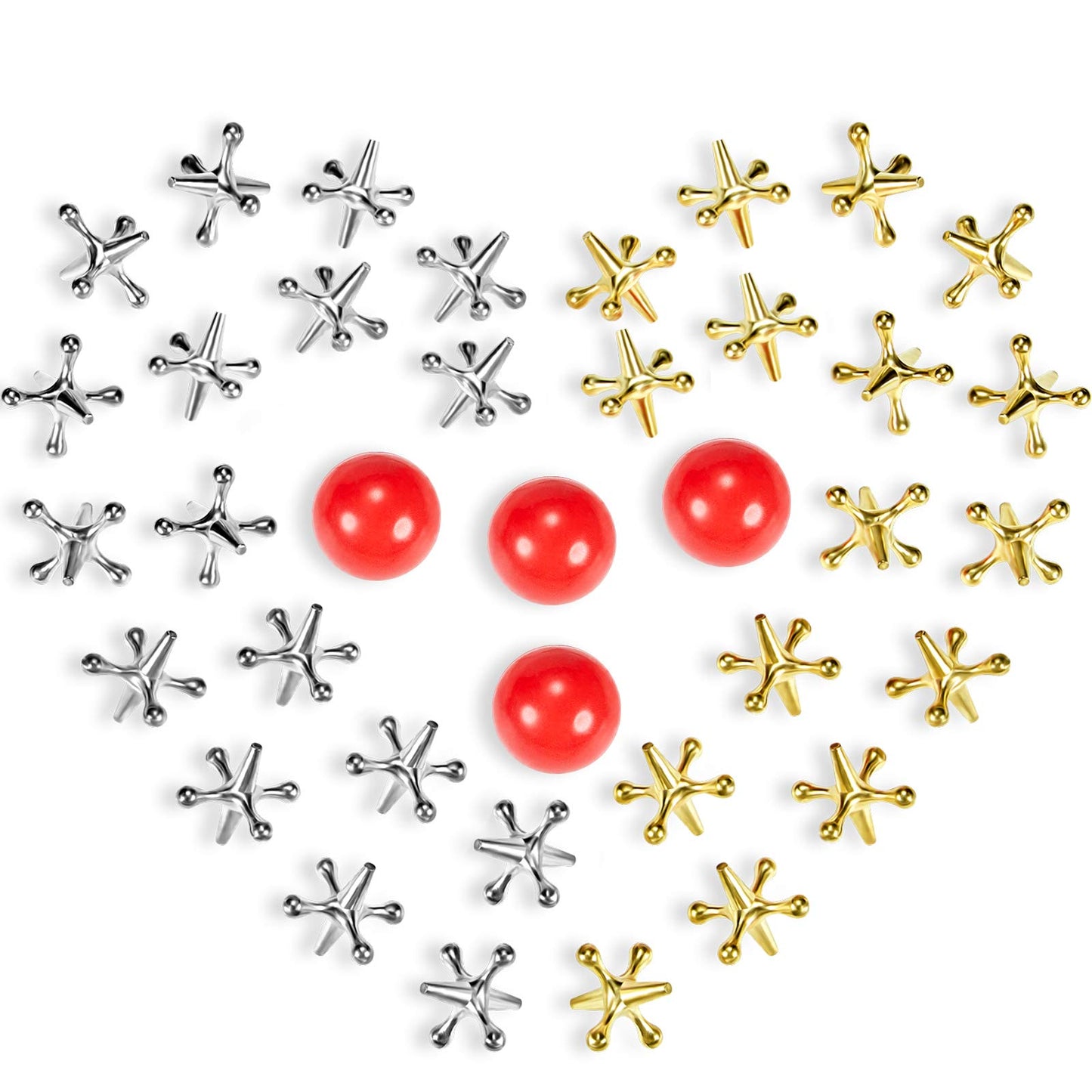Gejoy 4 Set Vintage Metal Jacks And Ball Toys Kit Retro Jax Game Classic Board Games Include 40 Pieces Metal Jacks And 4 Pieces Red Rubber Balls With Bag For Kids Adults Family Holiday Party Favor