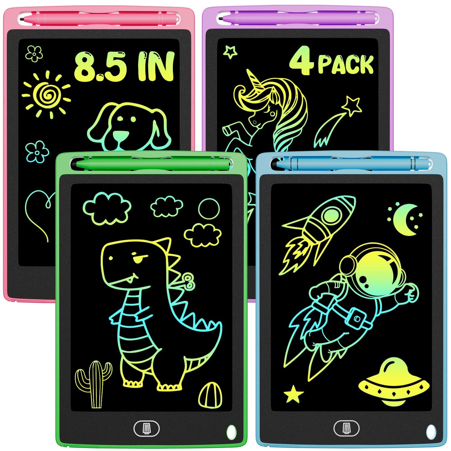 4-Pack LCD Writing Tablet for Kids 8.5 Inch, Colorful Doodle Board Drawing Pad Set, Erasable Electronic Educational Toys for Gir
