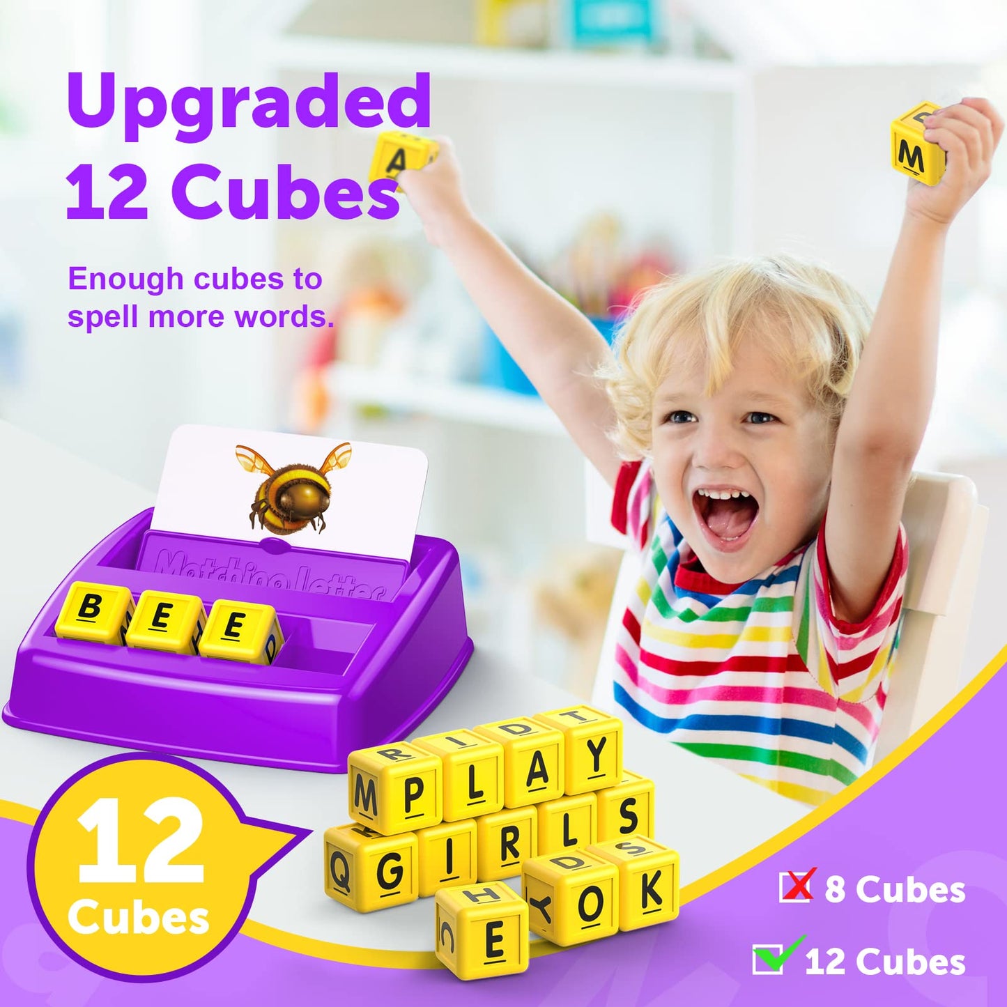 Educational Games For Kids Ages 3-8, Matching Letter Game For Kids Toys For 3-8 Year Olds Boys Girls Birthday Gifts For 3-8 Year Olds Girls Boys Preschool Kindergarten Educational Spelling Toys Purple