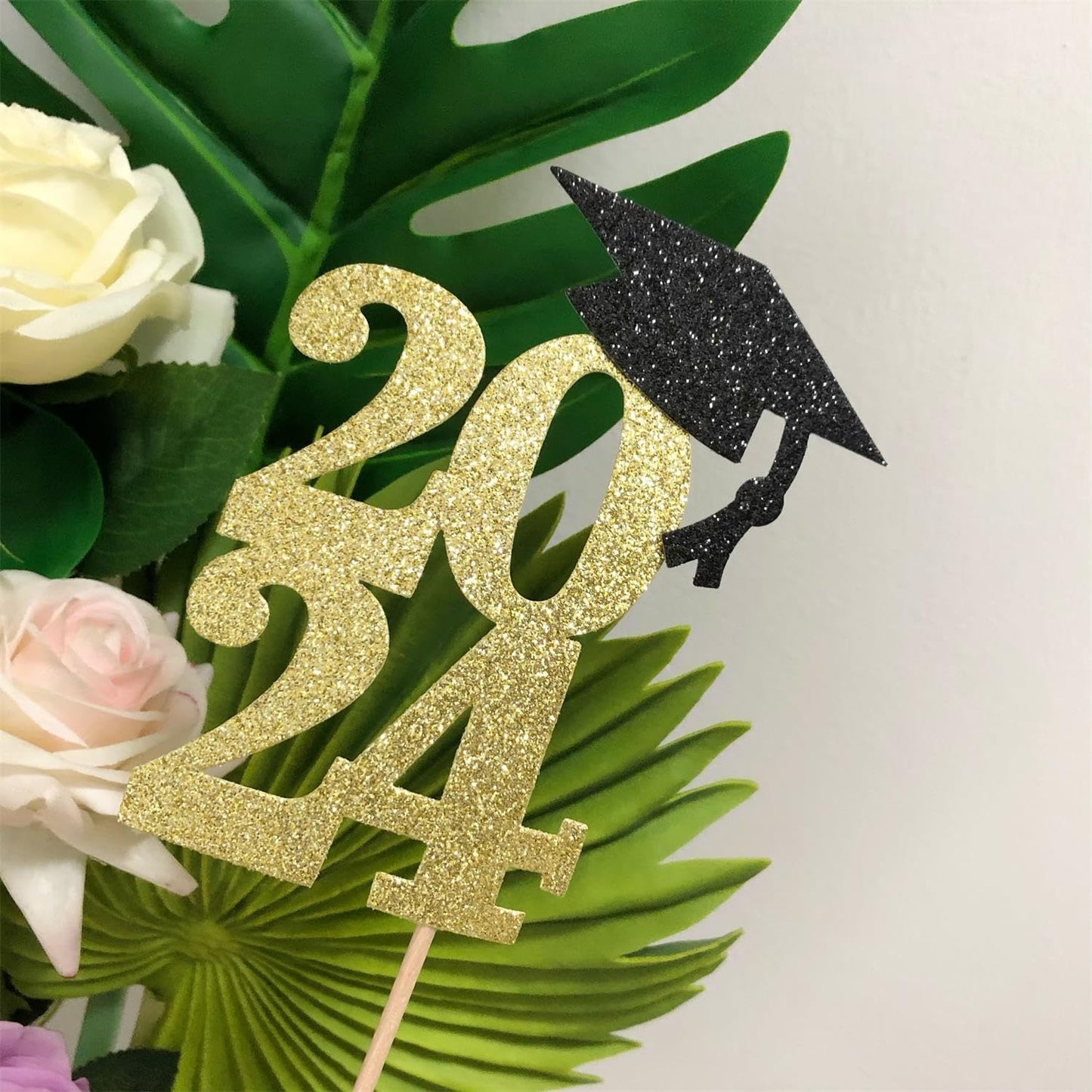 Alissar 10 Pack Glitter Gold Double Sided 2024 Graduation Party Centerpiece Sticks Glitter Table Topper Party Supplies (2024 Car