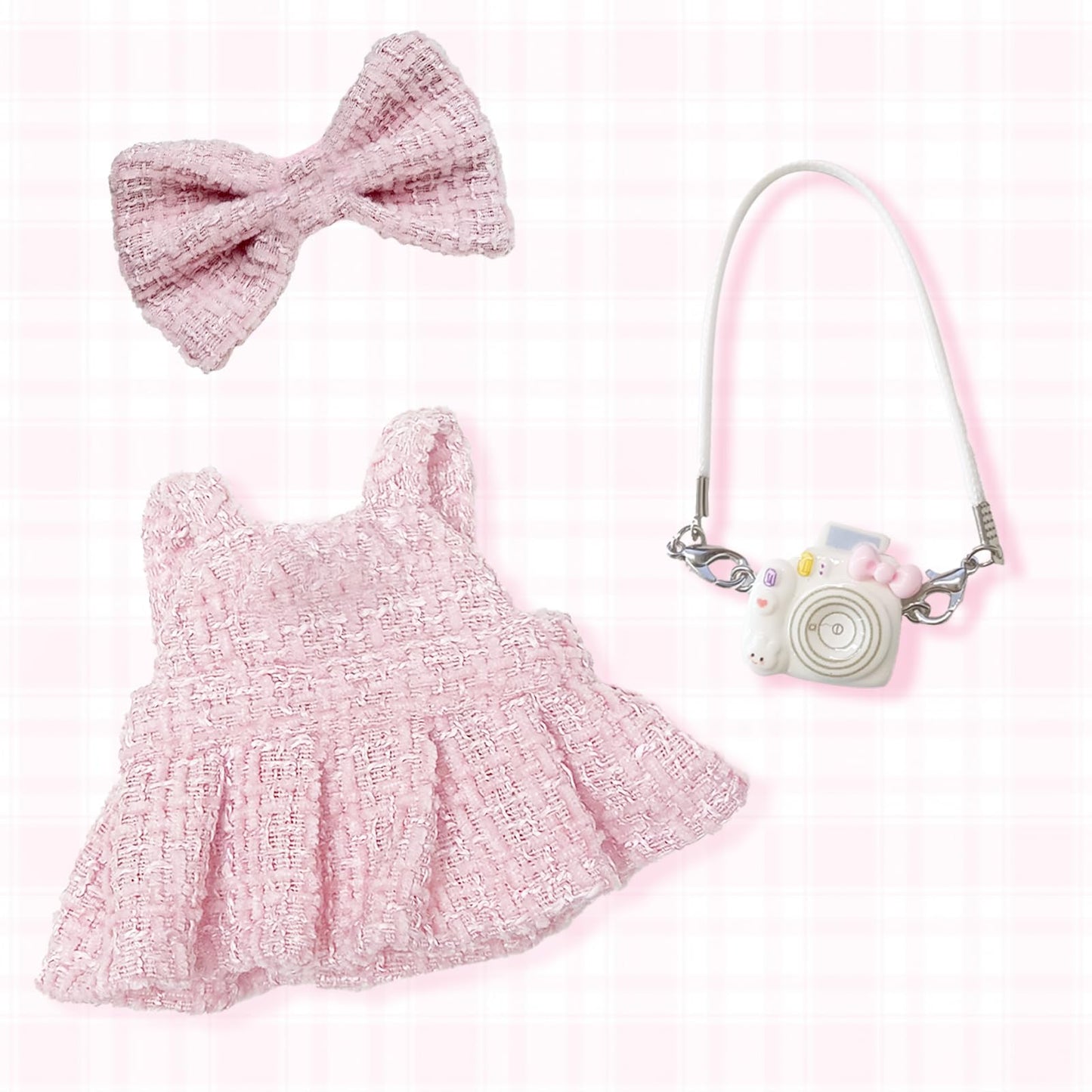 Carreuty 3 Pcs Handmade Clothes and Accessories for 17 cm Dolls Including 1 Skirt 1 Bow Hair Clip 1 Shoulder Bag enhanced Stylish Doll Clothes Replacement Present for Girls (NO Doll) Pink