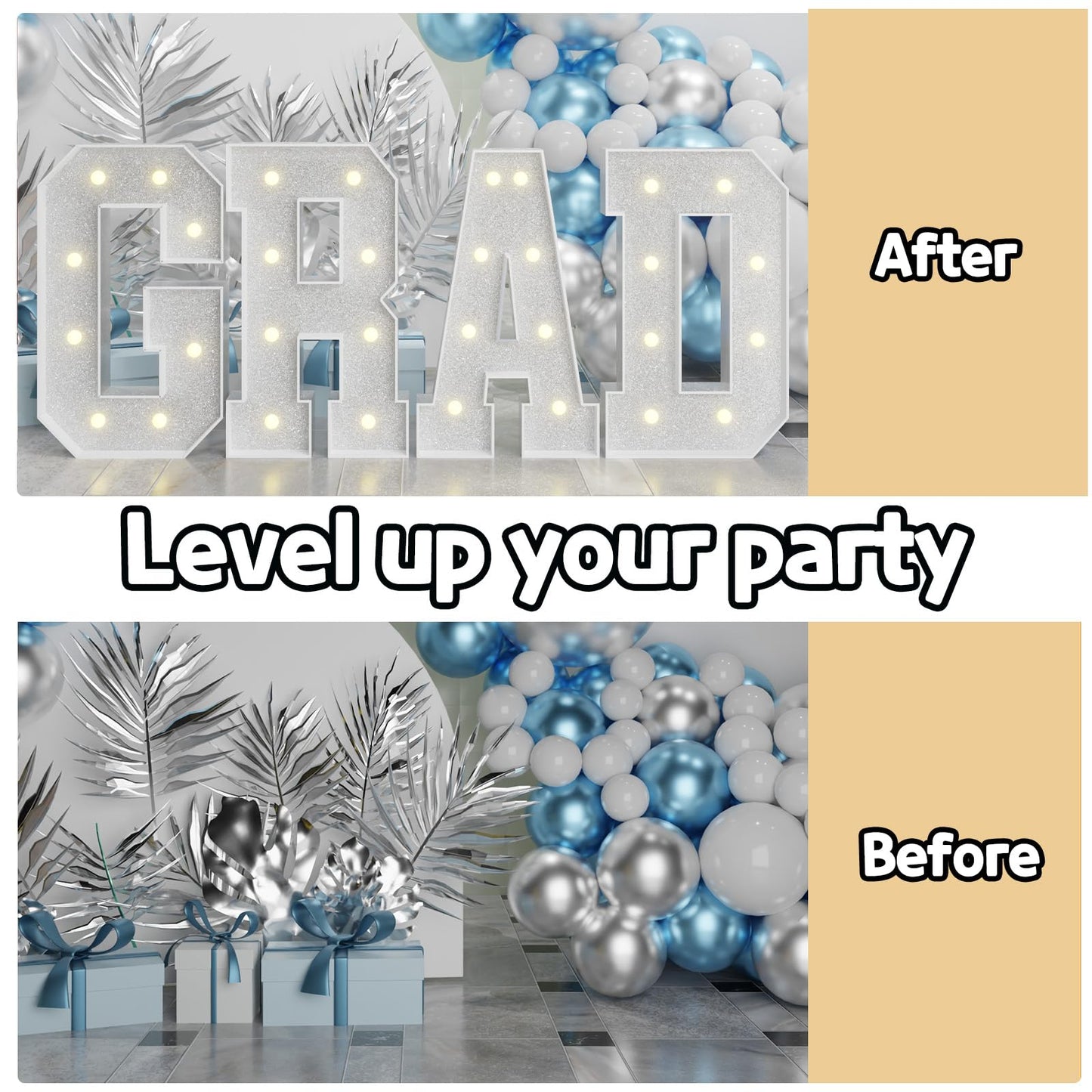 Imprsv Marquee Letters Silver 3Ft: Silver Party Decor - Light Up Letter W Large 3 Feet Tall - Party Decorations Letter For Birth