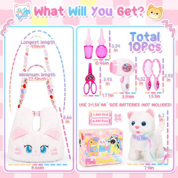 Ninaor Interactive Cat Toys For Kids With Crossbody Bags, Stuffed Cat Plush With Leash Walking Meow Pretend Play Kitty Robot Pet