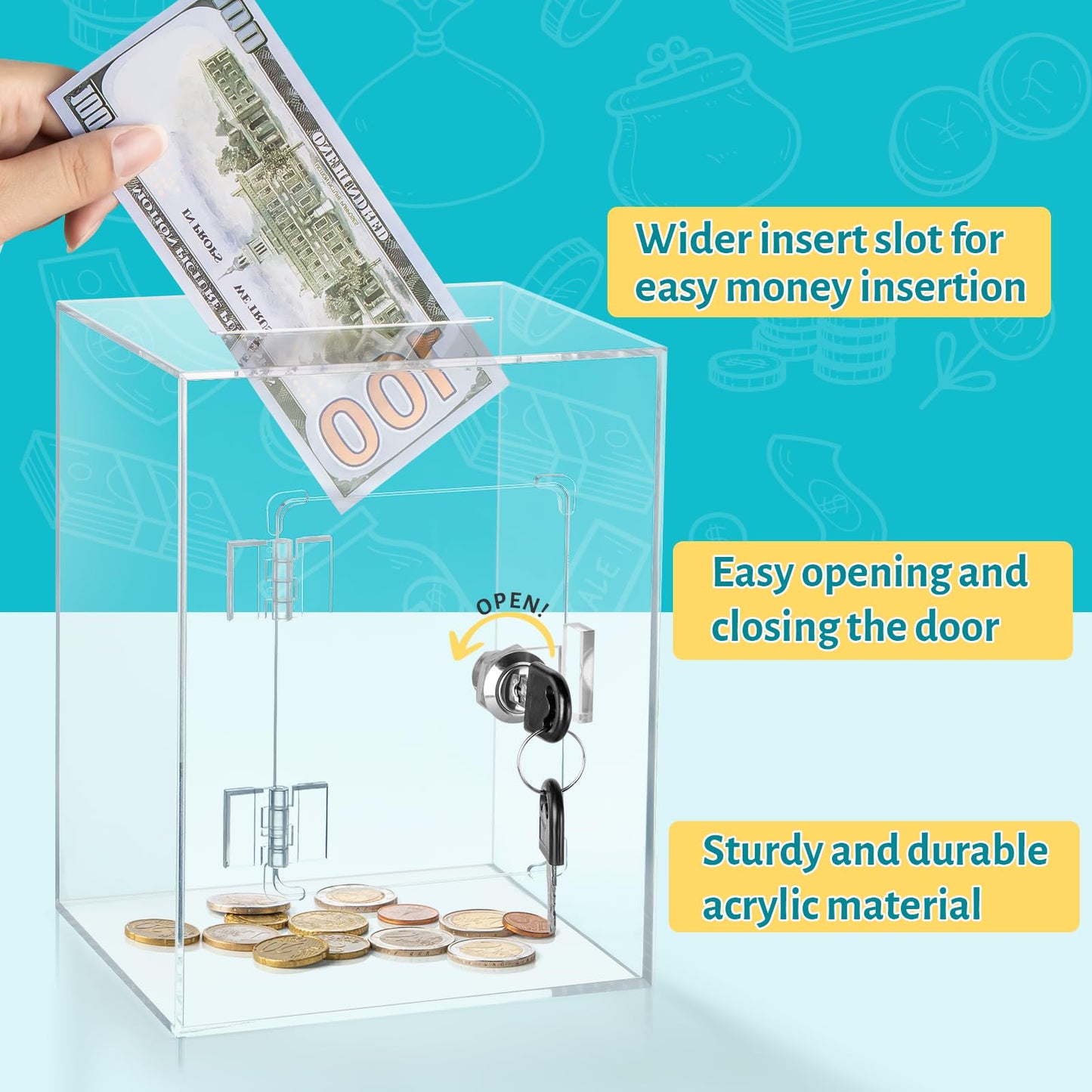 Clear Piggy Bank For Adults Kids, Large Acrylic Piggy Bank Money Saving Box For Cash Saving With Key, Openable Clear Acrylic Sav