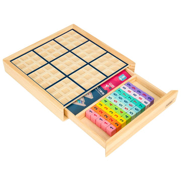 Wooden Sudoku Puzzles Board Game With Drawer (Colorful) - Math Brain Teaser Toys Educational Desktop Game Train Logical Thinking