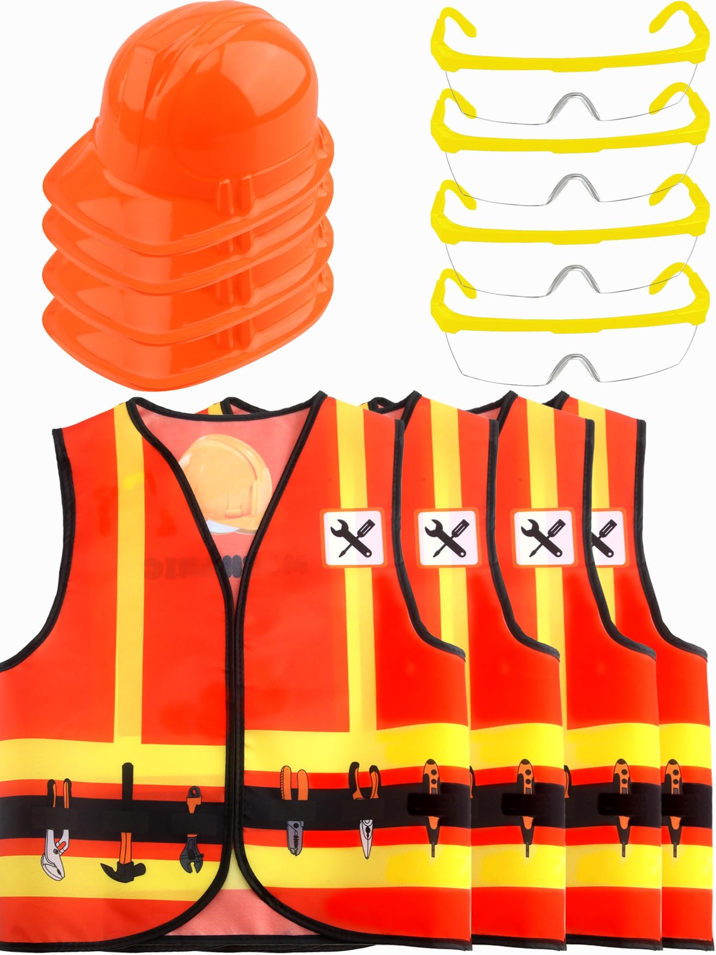 Puteraya 12 Pcs Kids Construction Worker Costume Dress Up Include Construction Vest Hard Hat Goggles For Kids Halloween (Color S
